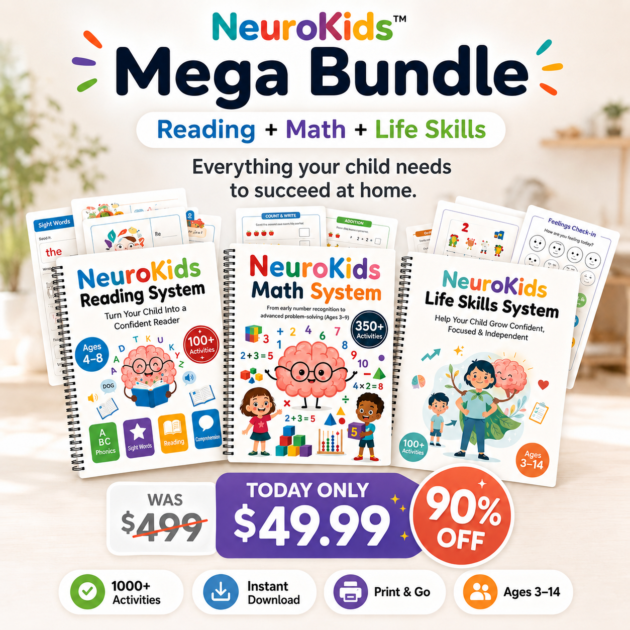 NeuroKids™ Mega-Lernpaket: Mathe, Lesen & Lebenskompetenzen