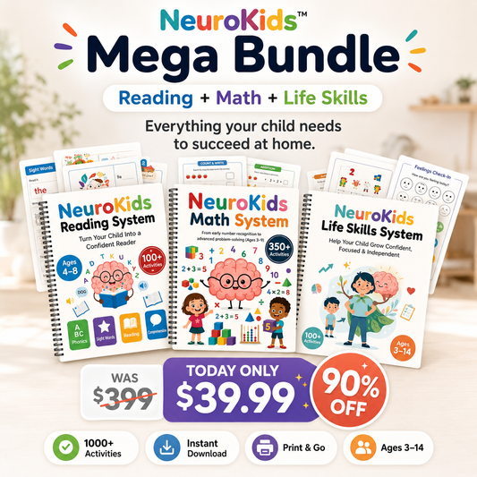 NeuroKids™ Mega Bundle- Sistema Completo de Aprendizaje: Matemáticas + Lectura + Independencia