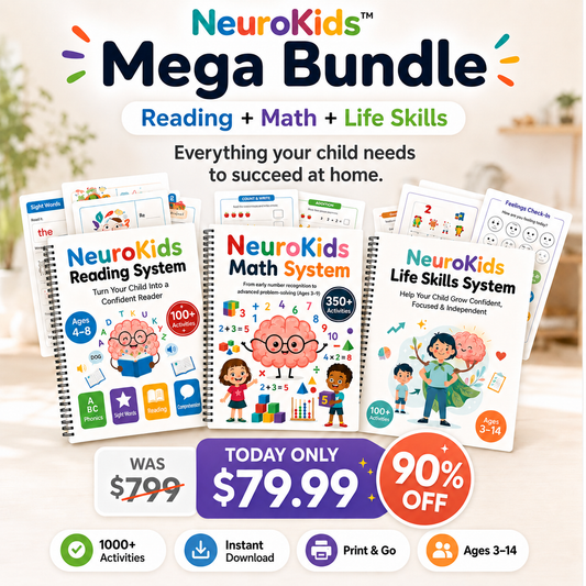 NeuroKids™ Mega Bundle- Sistema Completo de Aprendizaje: Matemáticas + Lectura + Independencia